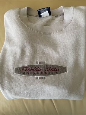 Florida State University Jansport Cream Crewneck with Maroon Logo Tag